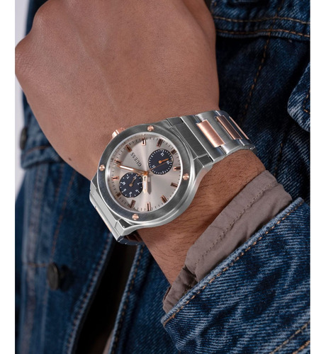Reloj Jet Guess Bitono Hombre Acero Inoxidable Bisel Plateado Fondo Plateado