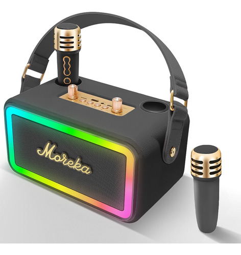 Altavoz Bluetooth Led Portátil Con 2 Micrófonos Para Karaoke