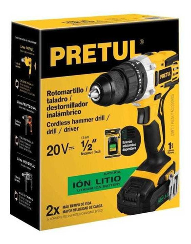 Rotomartillo Inalambrico Batería Ion Litio, 20 V, Pretul