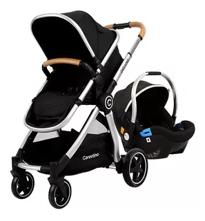 Carriola de paseo Carestino Deluxe V2 new black con chasis color plateado