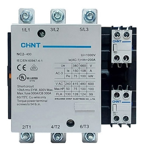 Contactor 400a 220vac 3p + 2na + 2nc Chint