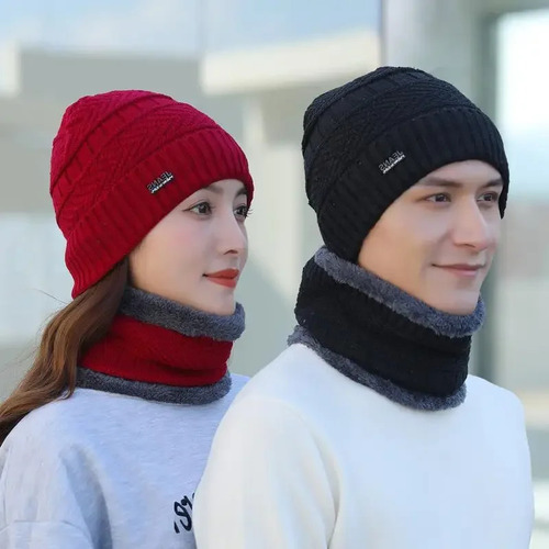 Conjunto De Gorro De Invierno De Punto Y Bufanda, Forro Pola
