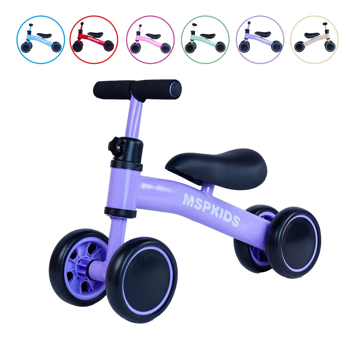 Bicicleta para Bebe sem Pedal 4 Rodas Equilibrio Infantil MSP KIDS Cor Lilás