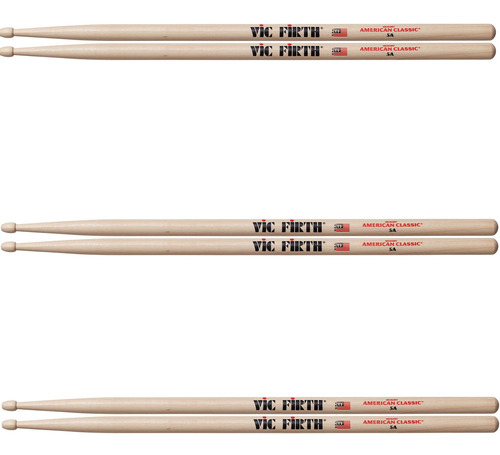 Kit 3 Pares Baquetas Vic Firth 5a American Classic Cod1262 Cor Palha