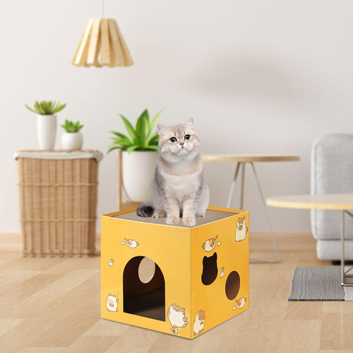 Casa De Gato, Tablero Rascador, Cartón, Caja De Amarillo S