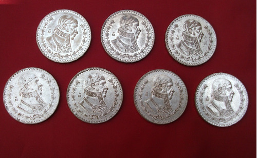 7 Monedas Peso Morelos Tepalcate Plata Ley 0.100 1957-1963