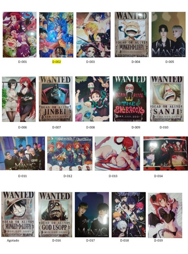 Paquete 50 Posters Tipo Cromos Anime Varios A Escoger