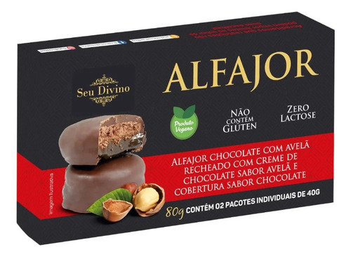 Alfajor Chocolate C/ Avelã Sem Glúten Vegano Seu Divino 80g