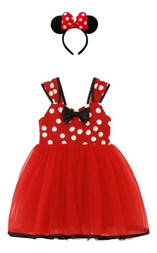 Vestido De Niña De Minnie Mouse Con Orejas, Vestido Rojo De