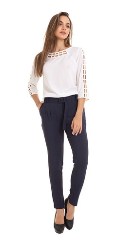 Blusa Manga ¾ Com Detalhe Branco Kinara