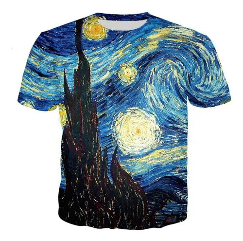 G Camiseta Estampada De Noche Estrellada Con Pintura Al leo
