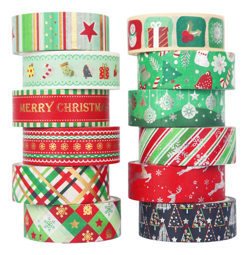 12 Rollos De Cinta Adhesiva De Papel Washi Con Tema Navideño