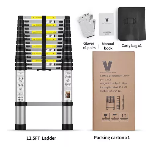 Escalera telescópica de extensión de 15.5 pies, escaleras telescópicas de  aluminio con bolsa de transporte para uso en interiores y exteriores