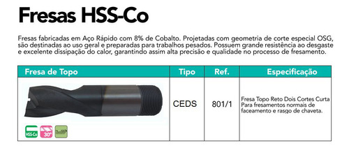 Fresa Hss 25 Mm Tr 2c 801/1 Ceds Ticn Hss-co Osg