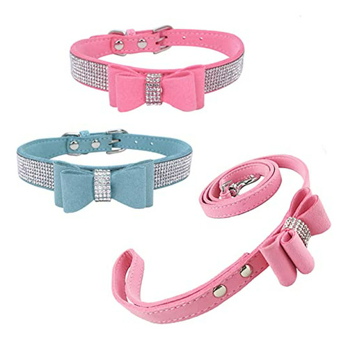 Newtensina 3pcs Stylish Dog Collar With Lead Set 2pcs Bow Ti