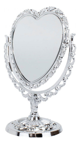 Espelho De Mesa Coração Prateado Dupla Face 24x21 Cm