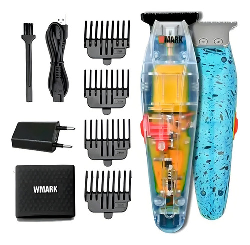 Maquinas Sem Fio Wmark Ng407, Ng-202 E Shaver Ng987 Bivolt Cor Azul-Transparente 110V/220V