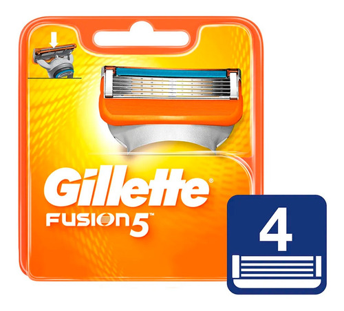Gillette Cartuchos Rto De Afeitar Fusion Regular 5h X 4un