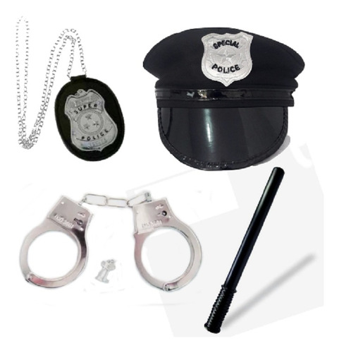 Kit Policial Quepe/boné Algema Cassetete E Distintivo