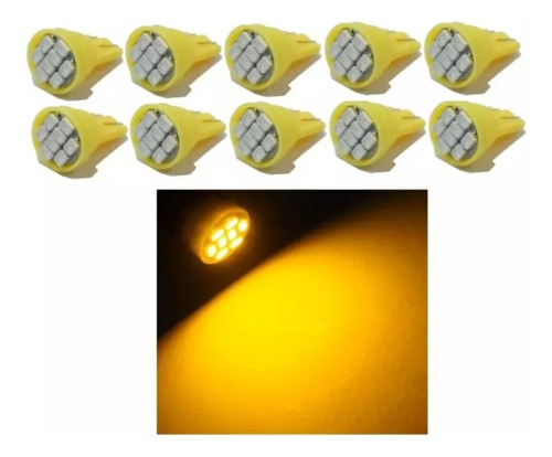 X10 Ampolletas Luz Led Cola De Pescado T10 Color Amarillo