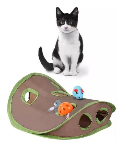 Juguete Para Gatos, Túnel De 9 Agujeros Raton & Pelota Juego