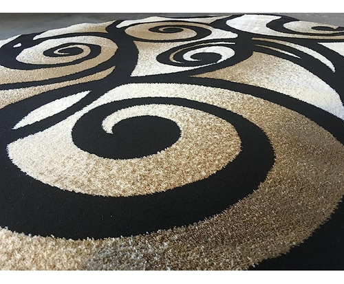 Alfombra Moderna Redonda Contemporánea De Área Negro Beige B