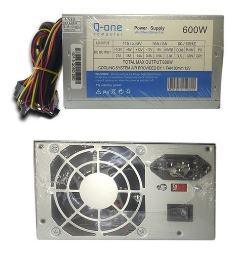 Fuente De Poder Q-one Para Desktop Atx 600w 24p + 4 Pin