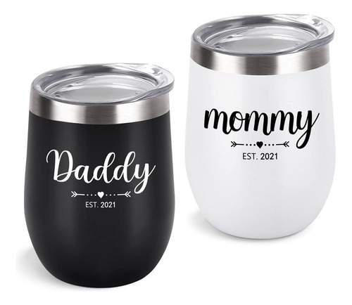 New Parents Tumbler Set, Daddy Mommy Est 2021 Stainless S