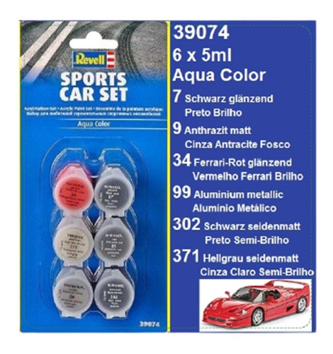 Kit 6 Tintas Revell Acrilica Aqua Color Carros Sport 39074