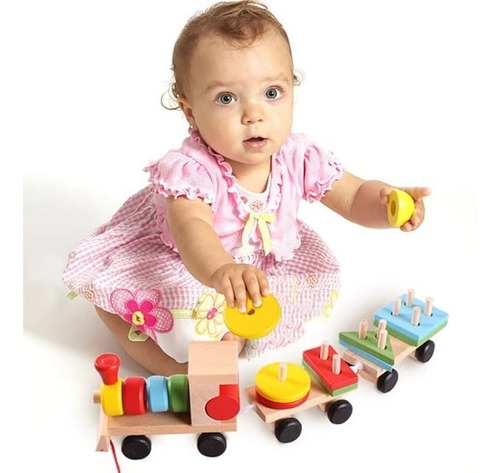 Imagen 1 de 5 de Tren Didáctico Arrastre Madera Montessori Niños