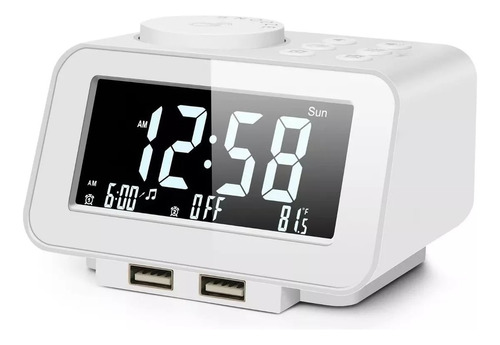 Reloj Despertador Con Radio Y 2 Cargadores Usb P/dormitorio