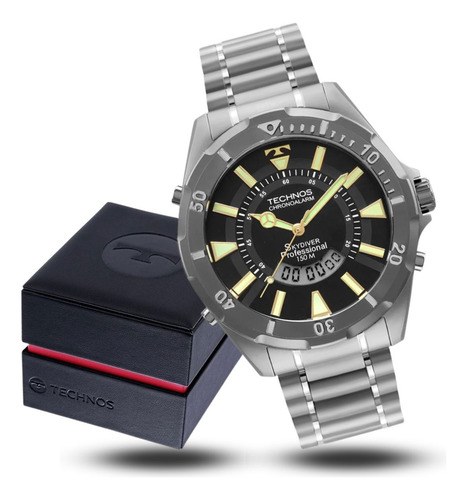 Relógio Masculino Technos Anadigi Skydiver Titânio Grafite