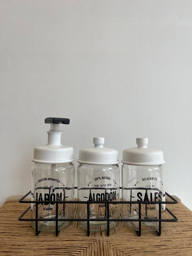 Imagen 2 de 3 de Set Frascos De Baño Organizador Deco Jabon Sales Algodon
