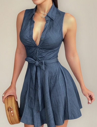 Vestido De Verano De Mujer Ajustado Sin Mangas Con Encaje