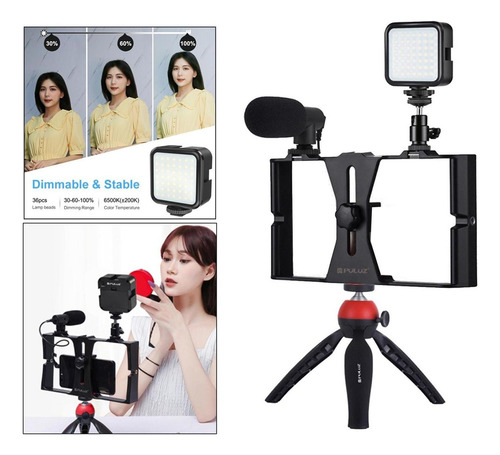 Kit De Micrófono De Vídeo For Smartphone Con Luz Led,