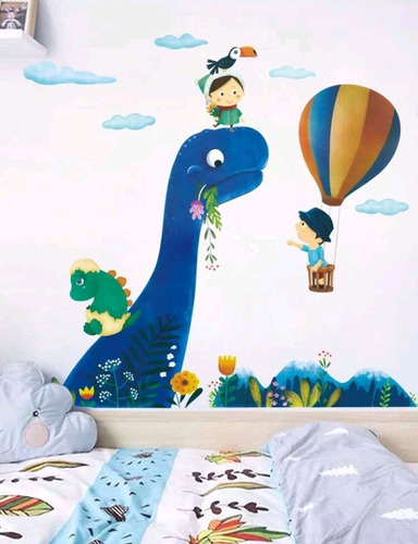 Calcomanía Pared Bebe Niño Globo Dinosaurio Flores Niña