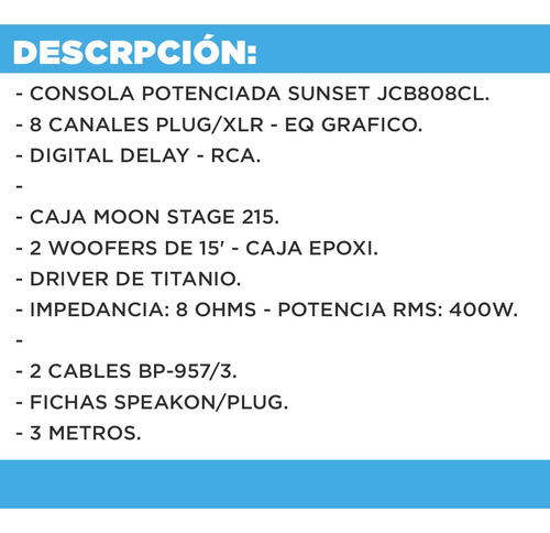 Imagen 2 de 10 de Combo Sonido Consola Potenciada Sunset Usb Cajas 8 Microfono