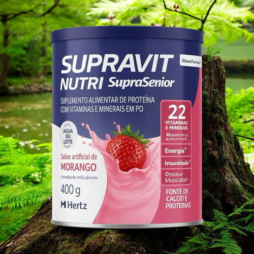 4 Latas Supravit Nutri Vitaminas Em Pó Lata 400g Morango