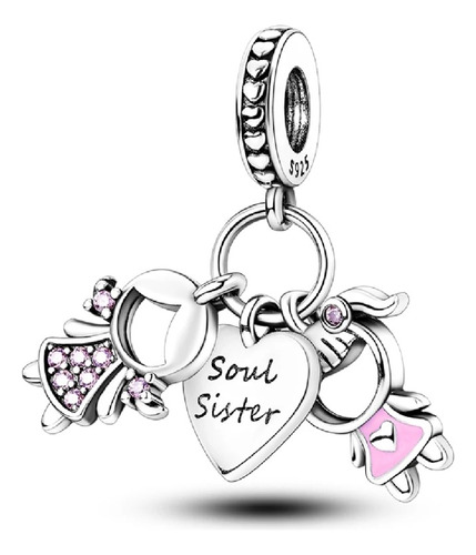 Charm Hermanas Soul Sister En Plata 925 Silver Heart