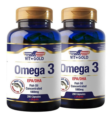 Mega 3 Fish Oil / Óleo De Peixe 1000 Mg Vitgold Kit2x 200