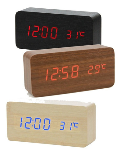 Relógio Mesa Digital Led Mdf Despertador Com Temperatura