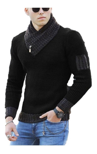 Bufanda Cuello Suéter Hombres Slim Fit Casual Jersey Cool