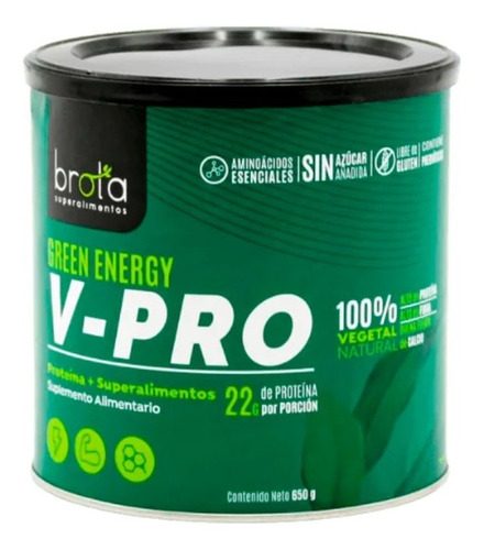  V-pro Green Energy 650gr, Batido De Proteína Vegetal Vegana