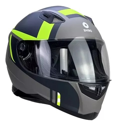 Casco Cerrado Shiro Sh881 Moto Gris Verde Fluo - Lm46 Gris Verde Fluo Archer M