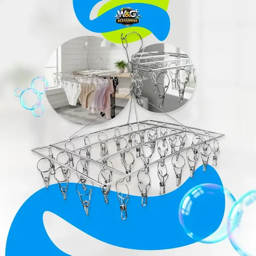 Varal Aço Inox Suspenso 40 Prendedores Roupa Íntima Calcinha Meia Cueca Lavanderia Apartamento W&g