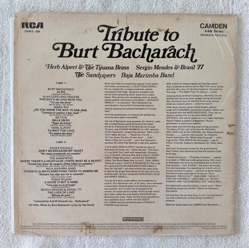 Tribute To Burt Bacharach Lp Tribute To Burt Bacharach (Usado)