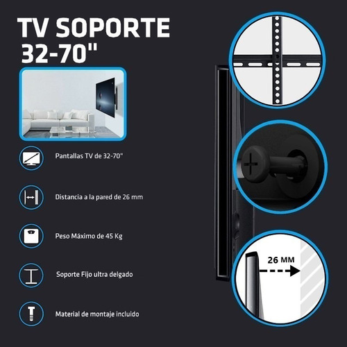 Imagen 5 de 10 de Soporte Tv Led Lcd Smart 32-70 Pulgadas Fijo Extra Chato