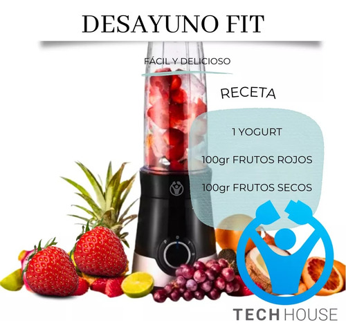 Licuadora Mixer Fit Con 2 Vasos Transportables 2 Años Color Negro/plata