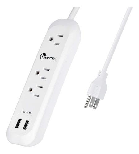 Enchufe Inteligente Marca Cfmaster /2 Tomas/3 Usb/6ft/blanco