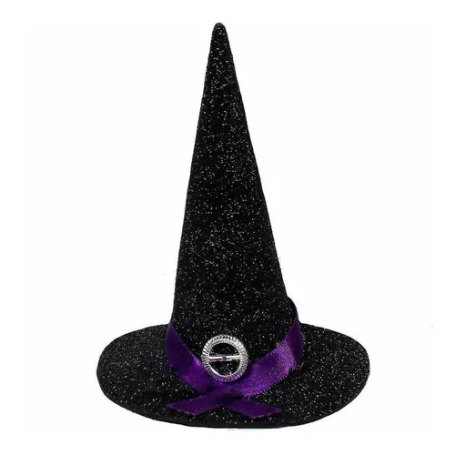 Fantasia Bruxa Moderna Luxo de Halloween Com Chapéu (Roxo, G 44-46